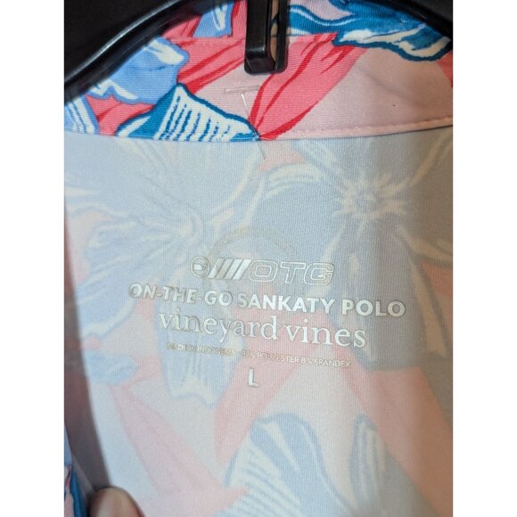 Vineyard Vines Mens On-The-Go Sankaty Polo Hawaiian L Pink & Blue Shirt - Picture 4 of 5